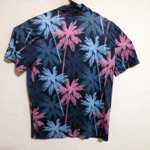 Greenside Shirt Mens Small Short Sleeve Golf Performance Polo Blue Palm Trees - Picture 5 of 6